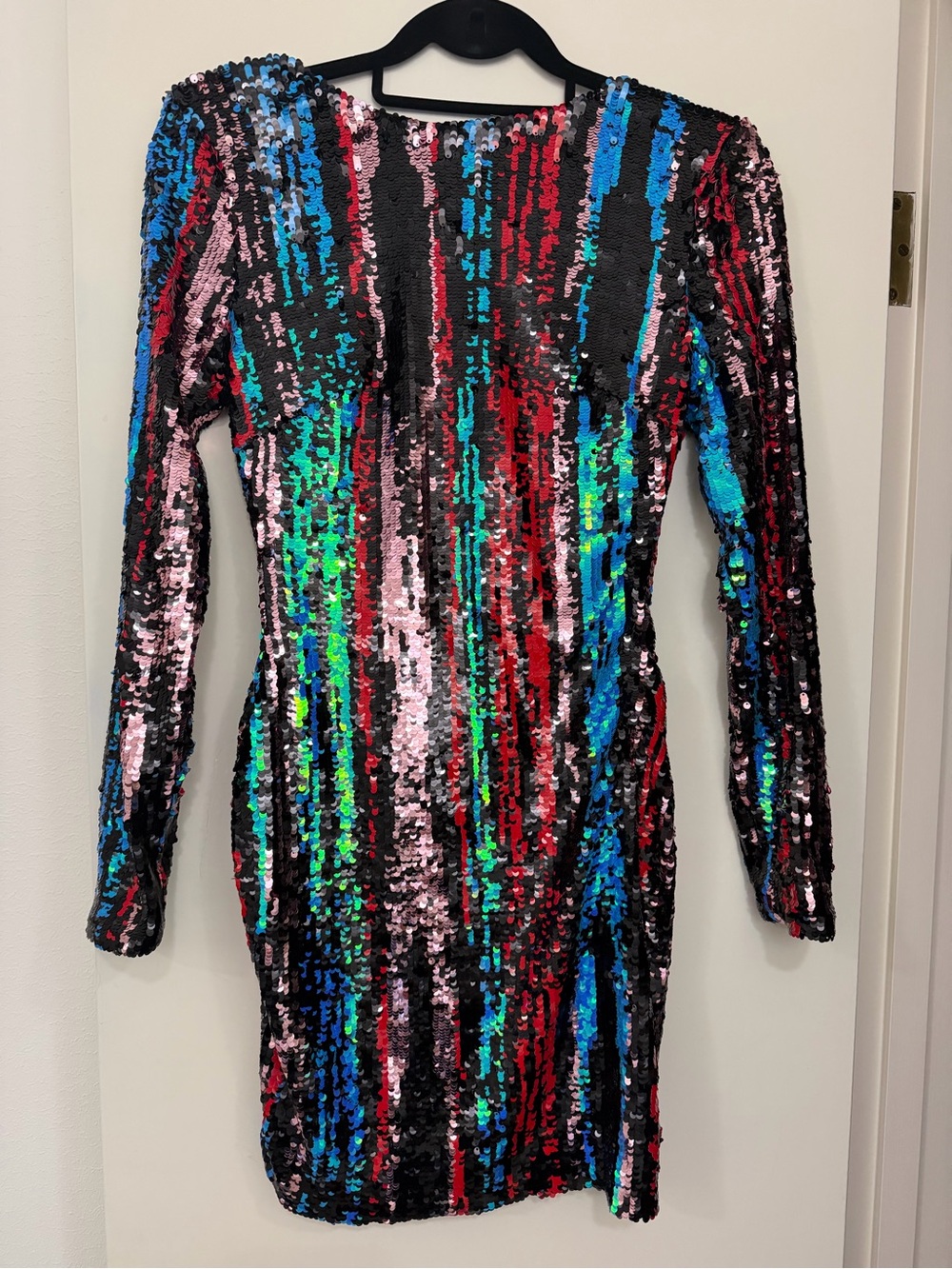 Dress the Population Multicolor Sequin Long-Sleeve Bodycon Dress Plunge Back XS